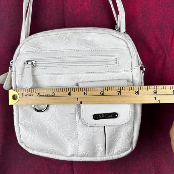MULTISAC ELEGANT WHITE FLORAL EMBOSSED CROSSBODY BAG - Picture 13 of 14